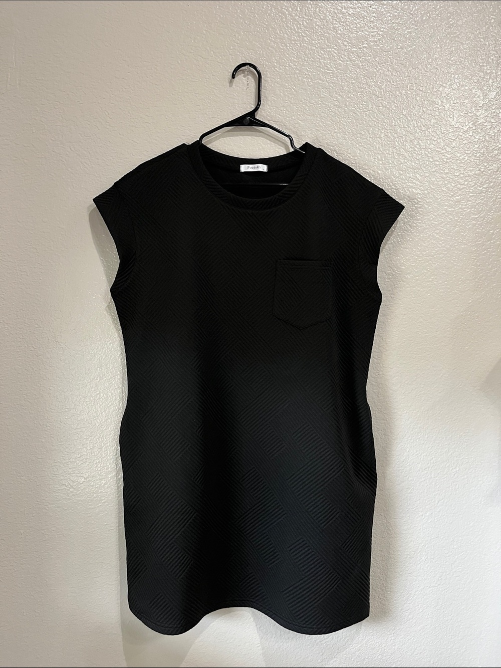 Poetsky Black Textured Mini Dress Sz XL Short Sleeve Bodycon Office TC0318